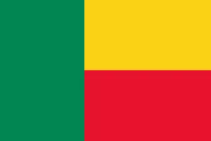 Drapeau du Bénin avec bandes verte, jaune et rouge.